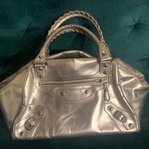 Vintage Balenciaga metallic silver bowling bag